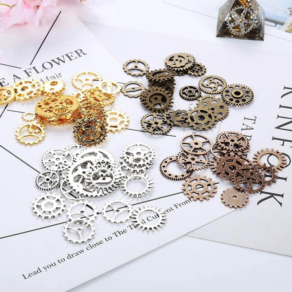 300 Gram (Approx. 210Pcs) Assorted Antique Steampunk Gears Charms Pendant Clock Watch Wheel Gear for Crafting, Jewelry Making