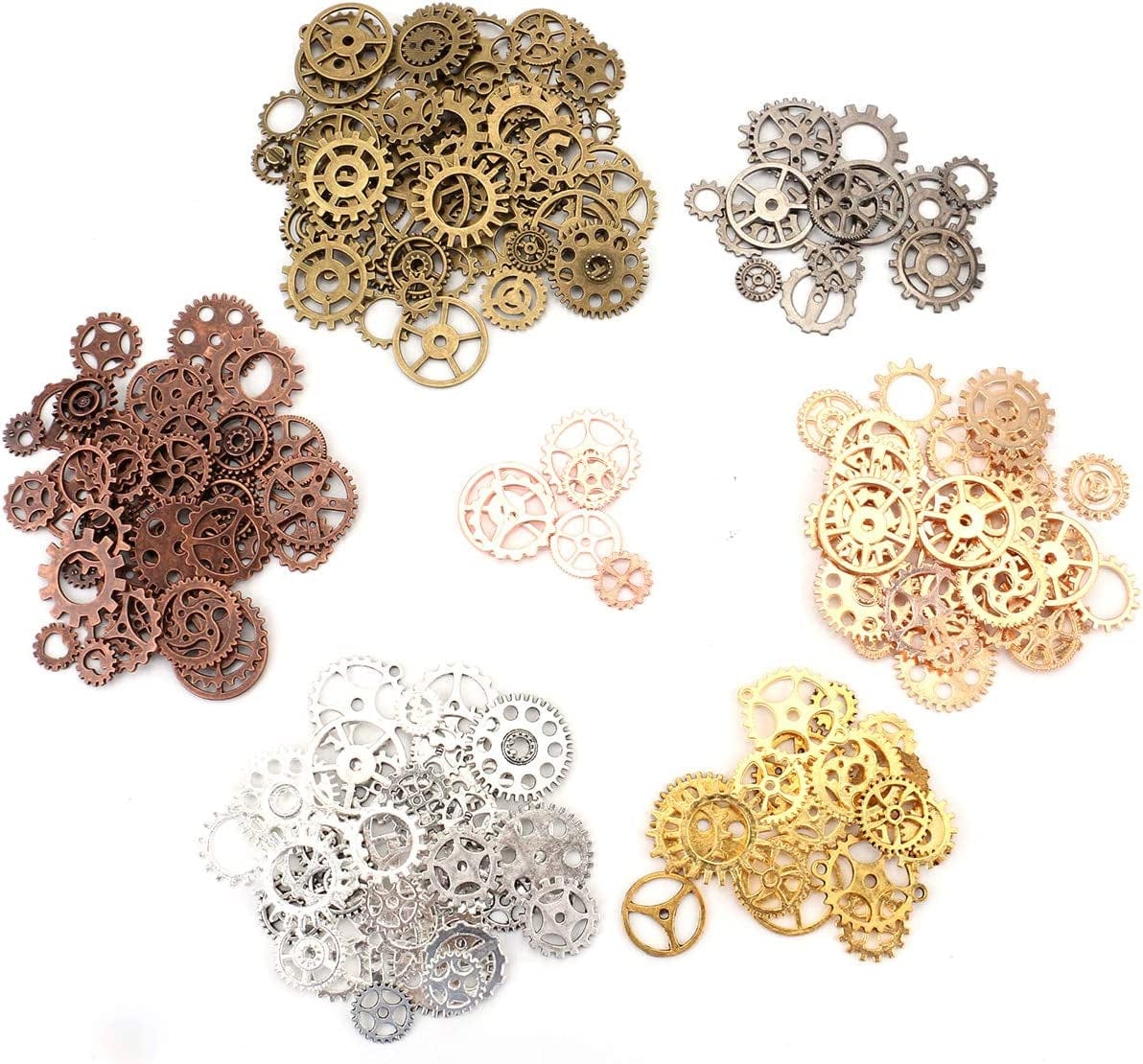 300 Gram (Approx. 210Pcs) Assorted Antique Steampunk Gears Charms Pendant Clock Watch Wheel Gear for Crafting, Jewelry Making