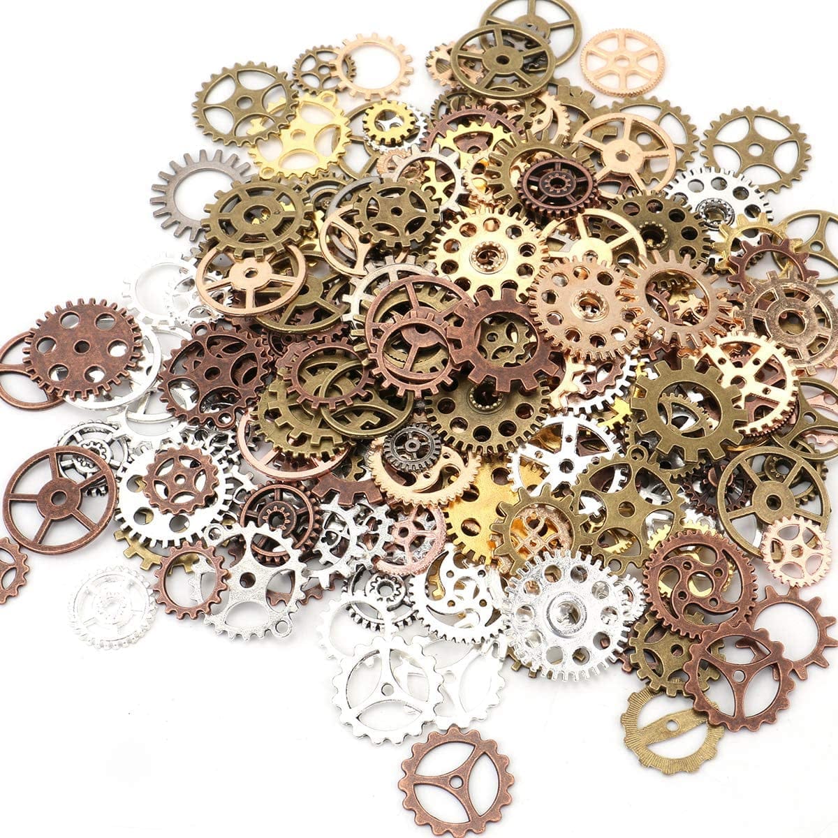 300 Gram (Approx. 210Pcs) Assorted Antique Steampunk Gears Charms Pendant Clock Watch Wheel Gear for Crafting, Jewelry Making