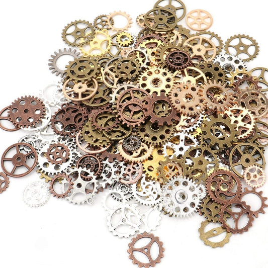 300 Gram (Approx. 210Pcs) Assorted Antique Steampunk Gears Charms Pendant Clock Watch Wheel Gear for Crafting, Jewelry Making