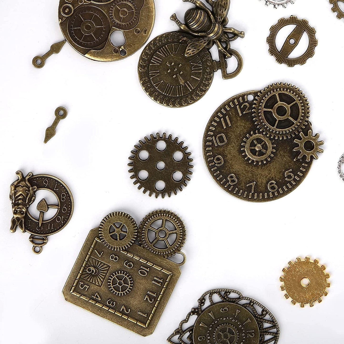 300 Gram Gears Charms, Mixed Vintage Bronze Watch Cog Wheel Set, DIY Metal Steampunk Pendant for Crafting, Jewelry Making Accessory