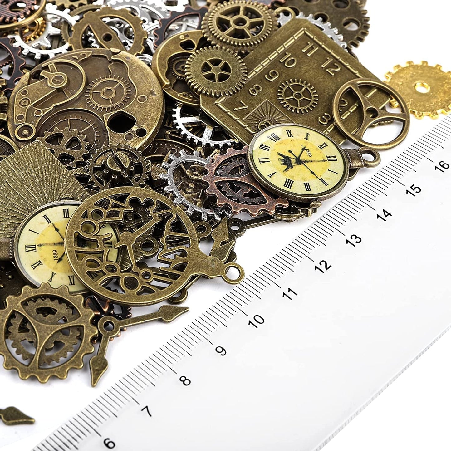 300 Gram Gears Charms, Mixed Vintage Bronze Watch Cog Wheel Set, DIY Metal Steampunk Pendant for Crafting, Jewelry Making Accessory