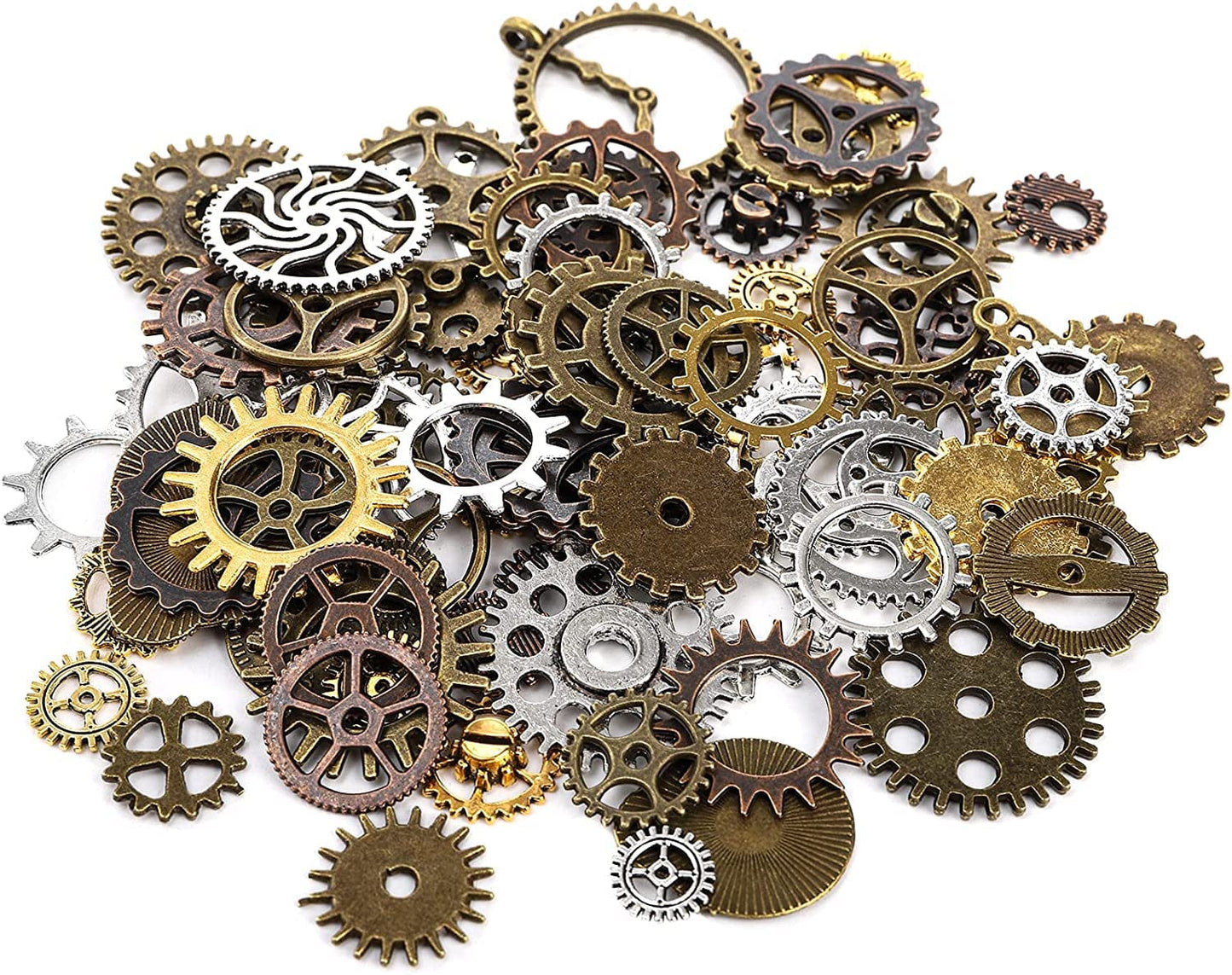 300 Gram Gears Charms, Mixed Vintage Bronze Watch Cog Wheel Set, DIY Metal Steampunk Pendant for Crafting, Jewelry Making Accessory