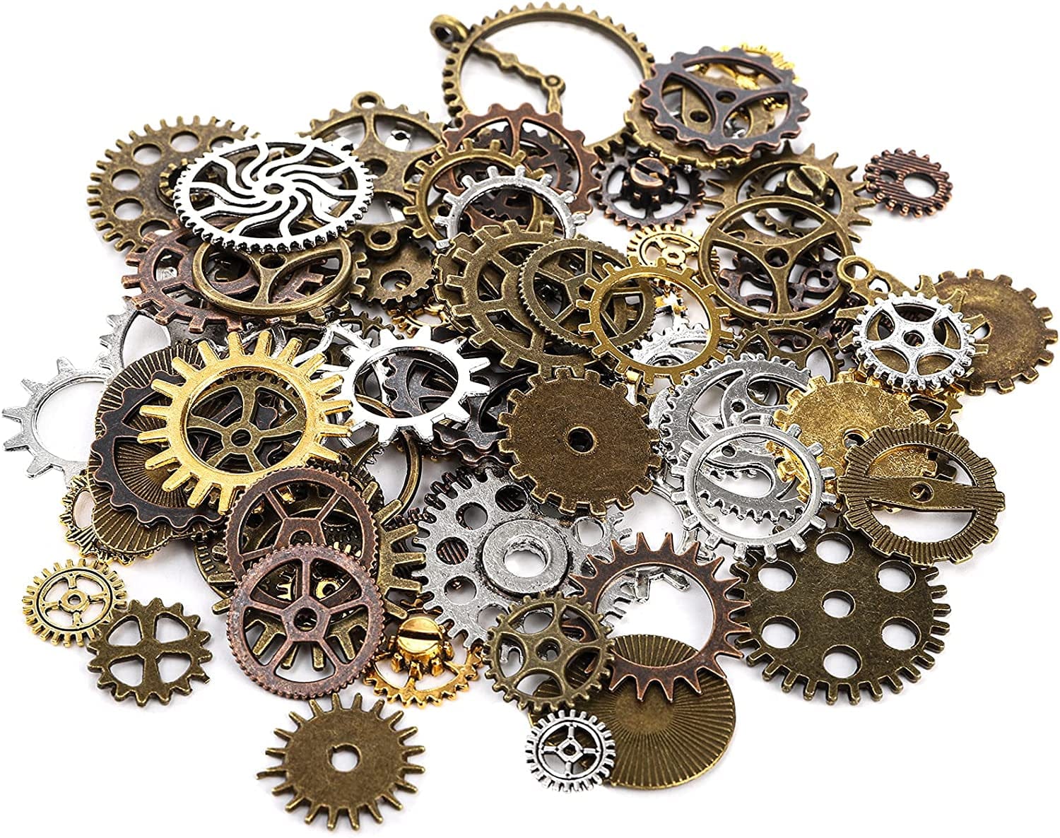 300 Gram Gears Charms, Mixed Vintage Bronze Watch Cog Wheel Set, DIY Metal Steampunk Pendant for Crafting, Jewelry Making Accessory