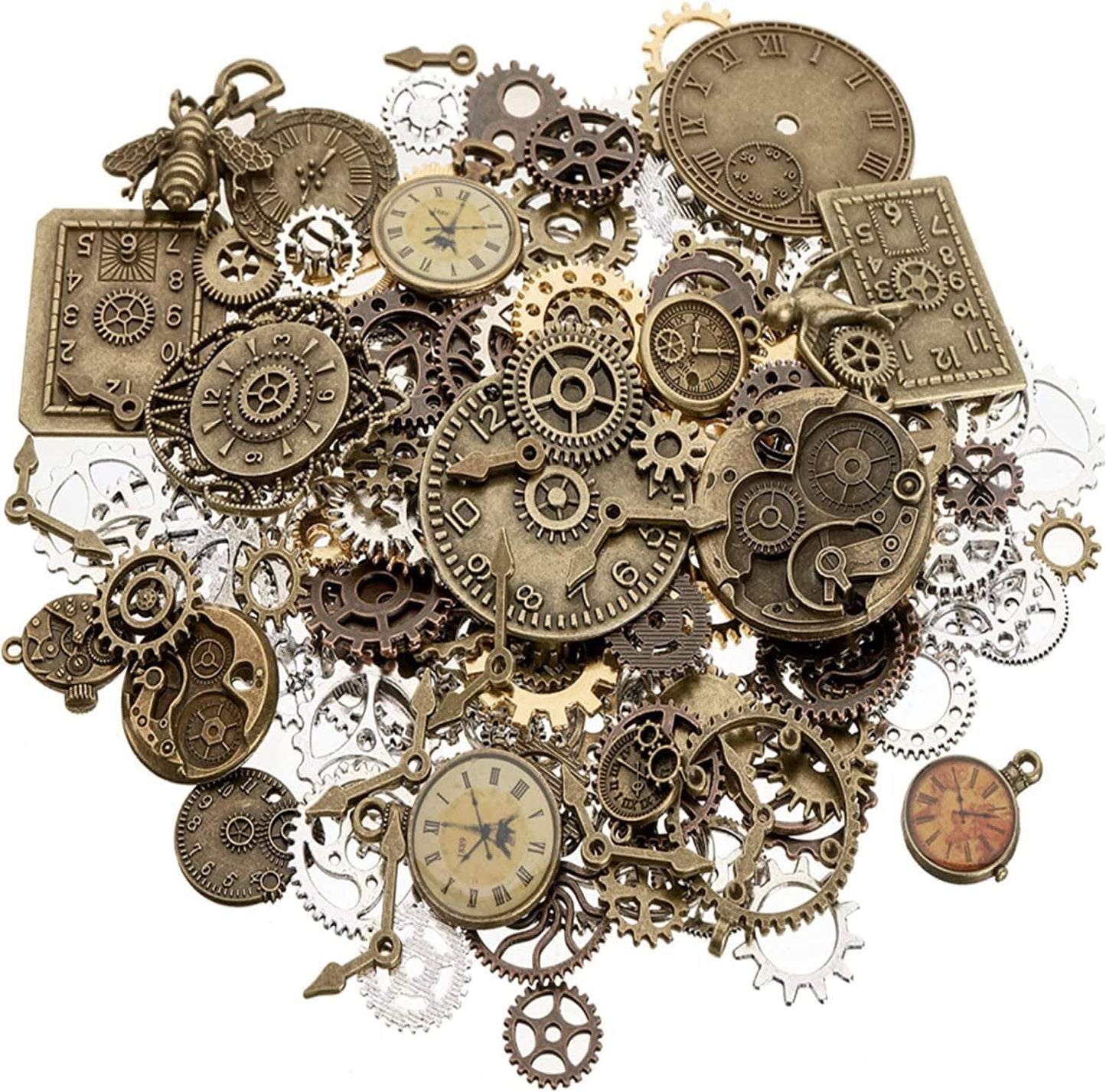300 Gram Gears Charms, Mixed Vintage Bronze Watch Cog Wheel Set, DIY Metal Steampunk Pendant for Crafting, Jewelry Making Accessory