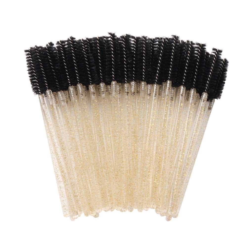 300 Pack Glitter Mascara Wands Disposable Eyelash Spoolie Brushes Makeup Applicator Eyelash Extension Tool Kit, Crystal Gold Handle Black Brush Head Health & Beauty > Personal Care > Cosmetics > Cosmetic Tools > Makeup Tools Mekupeu