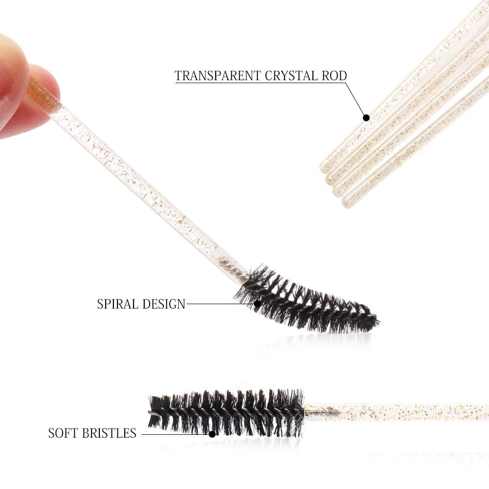 300 Pack Glitter Mascara Wands Disposable Eyelash Spoolie Brushes Makeup Applicator Eyelash Extension Tool Kit, Crystal Gold Handle Black Brush Head Health & Beauty > Personal Care > Cosmetics > Cosmetic Tools > Makeup Tools Mekupeu