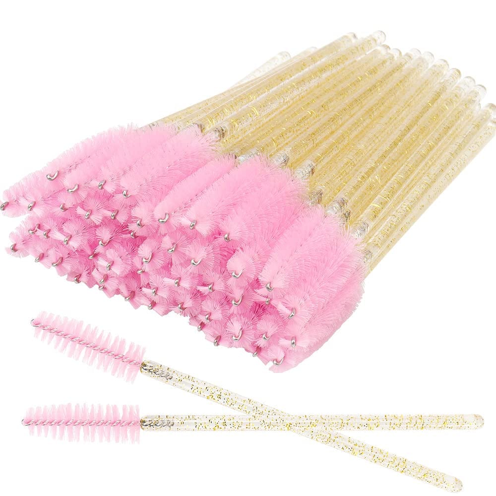 300 Pack Glitter Mascara Wands Disposable Eyelash Spoolie Brushes Makeup Applicator Eyelash Extension Tool Kit, Crystal Gold Handle Black Brush Head Health & Beauty > Personal Care > Cosmetics > Cosmetic Tools > Makeup Tools Mekupeu Pink