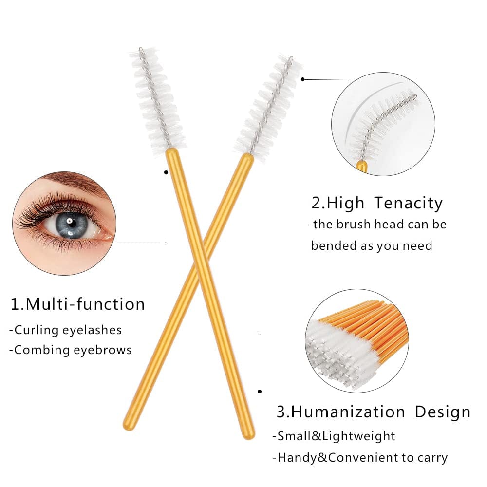 300 Pack Mascara Wands Disposable Eye Lash Eyebrow Brush Applicators for Eyelash Extensions Makeup Brush Tool Kits, Gold/White Health & Beauty > Personal Care > Cosmetics > Cosmetic Tools > Makeup Tools Mekupeu