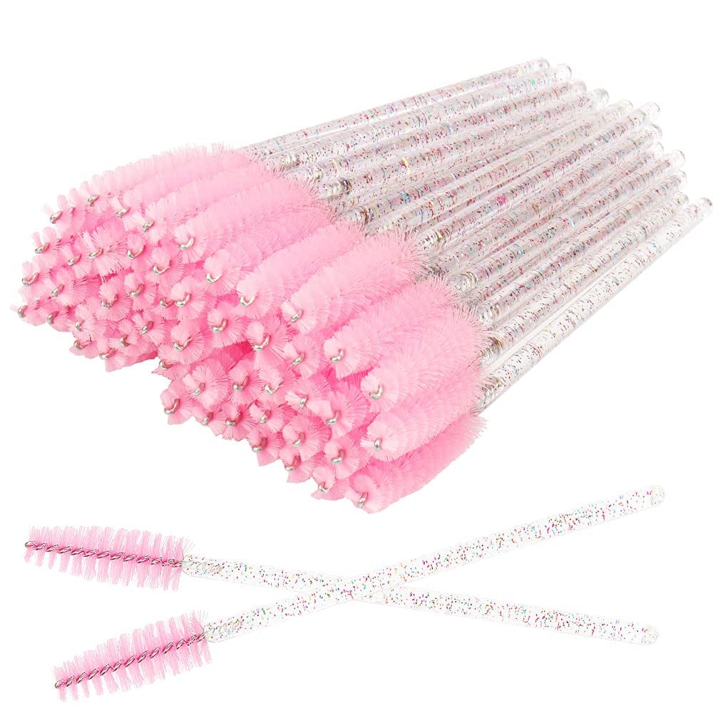 300 Pack Mascara Wands Disposable Eyelash Brushes Spoolie Brushes for Extension Eye Lash Applicator Makeup Tool Kit, Crystal Blue/Deep Green Health & Beauty > Personal Care > Cosmetics > Cosmetic Tools > Makeup Tools Mekupeu crystal multicolor handle pink brush
