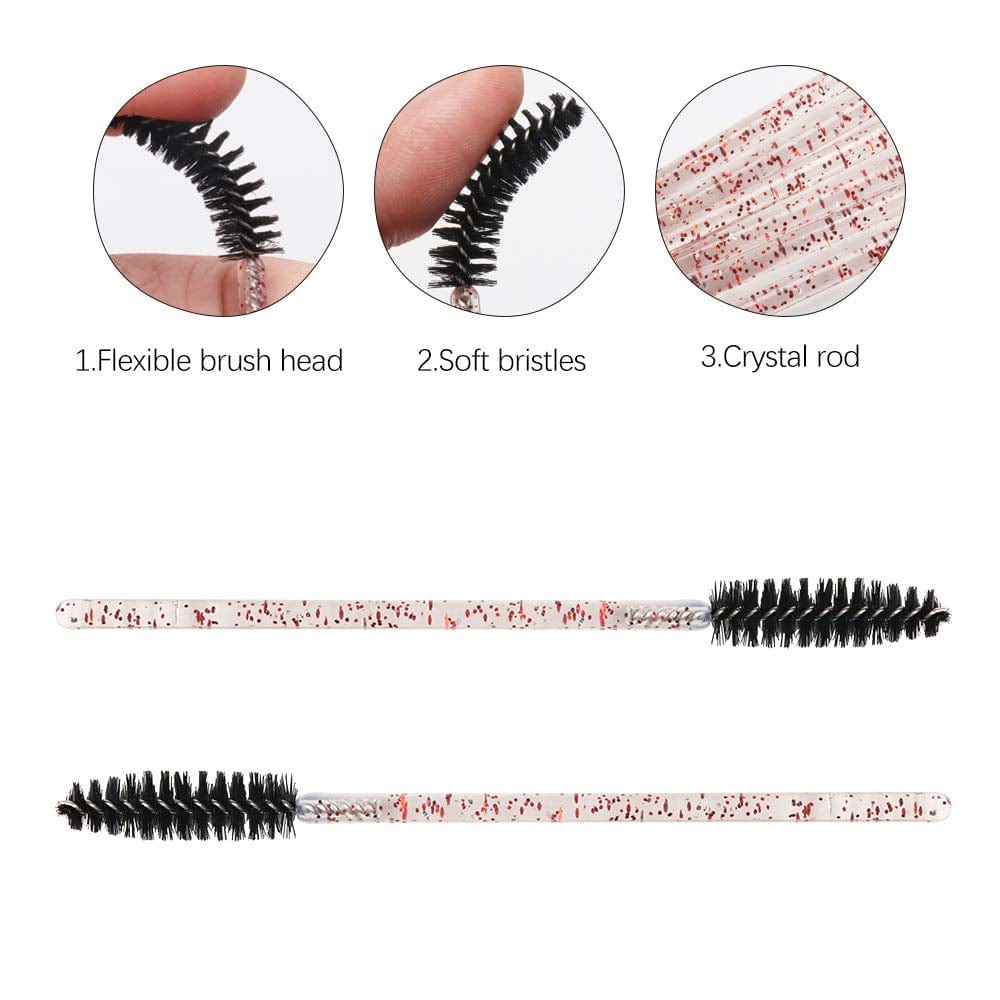 300 Pack Mascara Wands for Lash Extensions Disposable Eyelash Brushes Makeup Applicators Tool, Crystal Pink Handle Black Brush Head Health & Beauty > Personal Care > Cosmetics > Cosmetic Tools > Makeup Tools Mekupeu