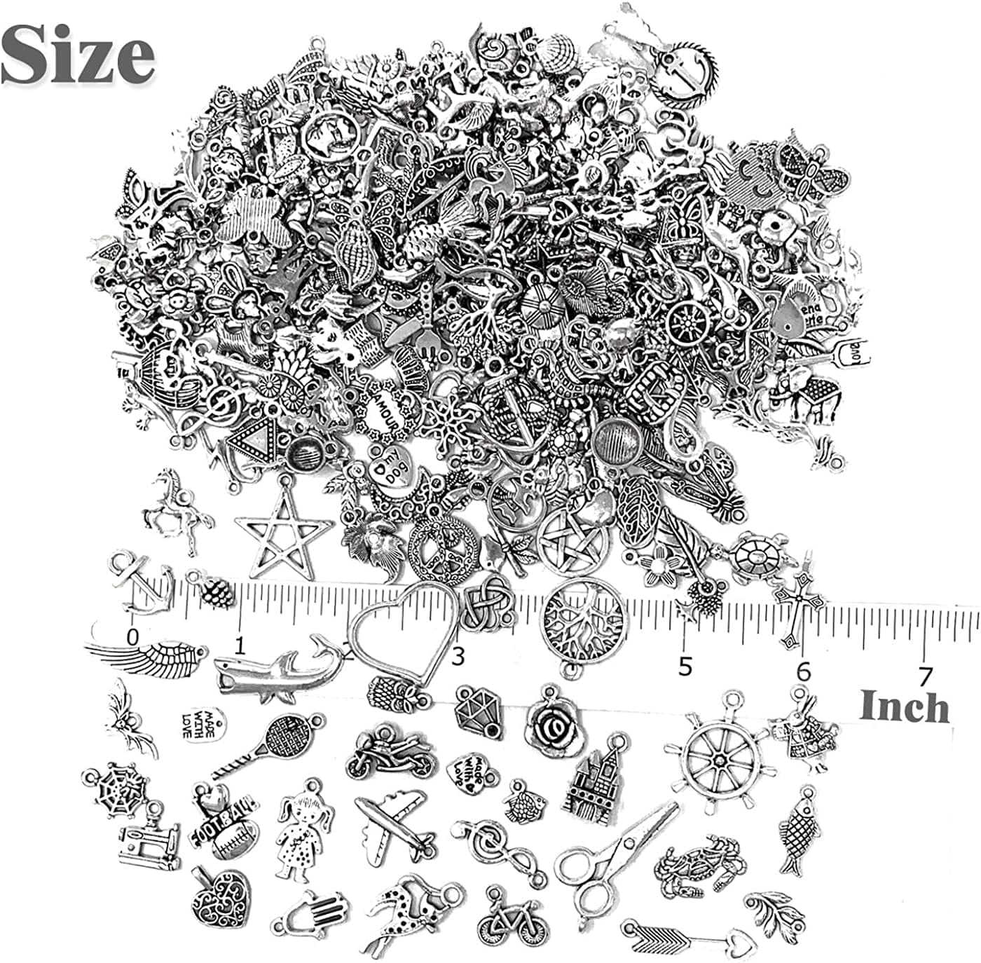 300 PCS Wholesale Bulk Lots Jewelry Making Charms Mixed Smooth Tibetan Silver Alloy Charms Pendants DIY for Bracelet Necklace Jewelry Making and Crafting