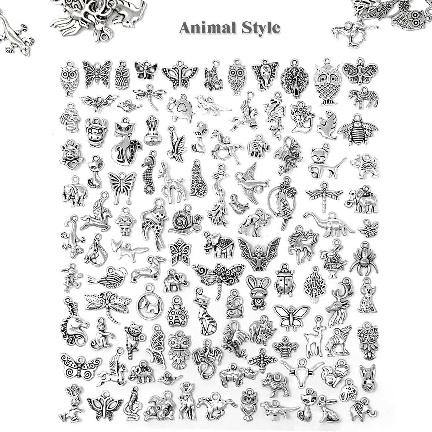 300 PCS Wholesale Bulk Lots Jewelry Making Charms Mixed Smooth Tibetan Silver Alloy Charms Pendants DIY for Bracelet Necklace Jewelry Making and Crafting