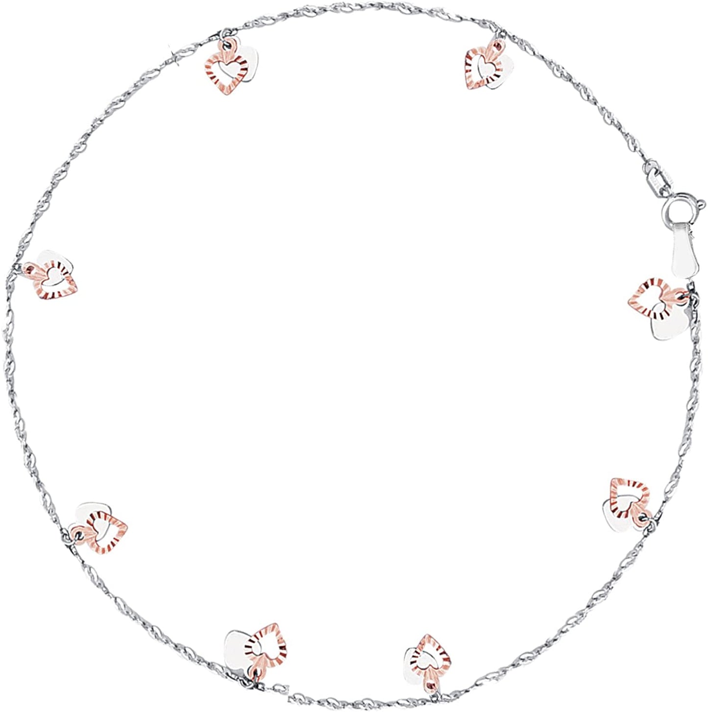 Ritastephens 14K White Rose Gold Fancy Heart Dangle Anklet Ankle Bracelet 10 Inches Apparel & Accessories > Jewelry > Anklets Ritastephens