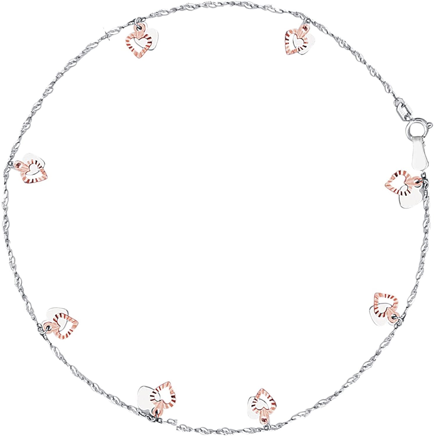 Ritastephens 14K White Rose Gold Fancy Heart Dangle Anklet Ankle Bracelet 10 Inches Apparel & Accessories > Jewelry > Anklets Ritastephens