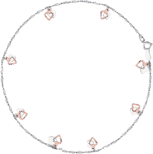 Ritastephens 14K White Rose Gold Fancy Heart Dangle Anklet Ankle Bracelet 10 Inches Apparel & Accessories > Jewelry > Anklets Ritastephens