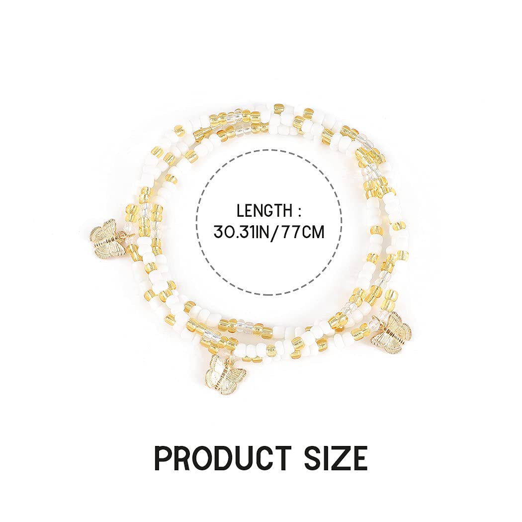 Cosydays Butterfly Waist Bead Belly Chain Gold Seashell Body Beads African Jewelry Elastic Beaded Bikini Chain for Women and Girls Apparel & Accessories > Jewelry > Body Jewelry COSYDAYS