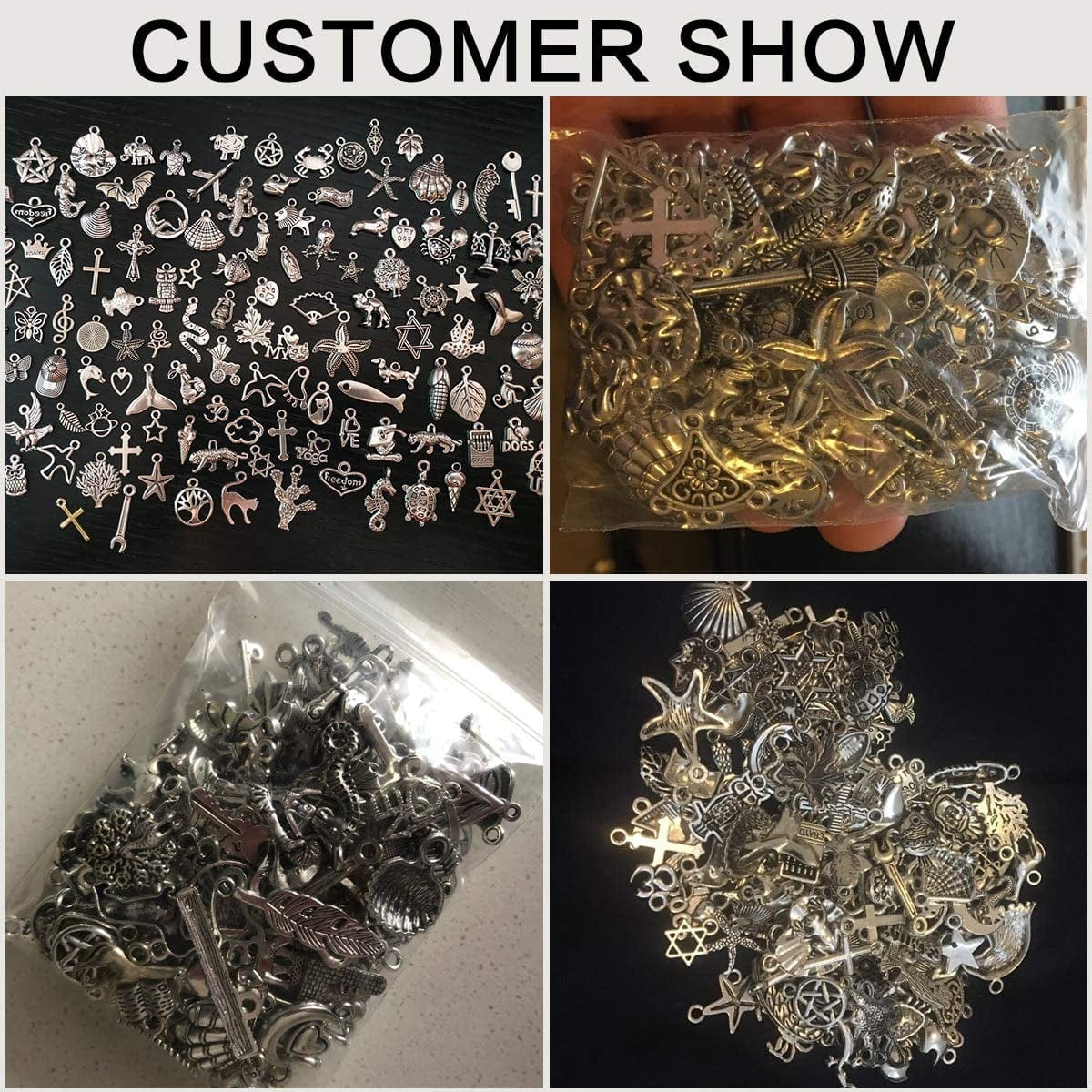 300Pcs Bulk Lots Charms for Jewelry Making Supplies Kit Craft Accessories Bracelet Necklace Pendant Earring Keychain Tibetan Silver Wholesale