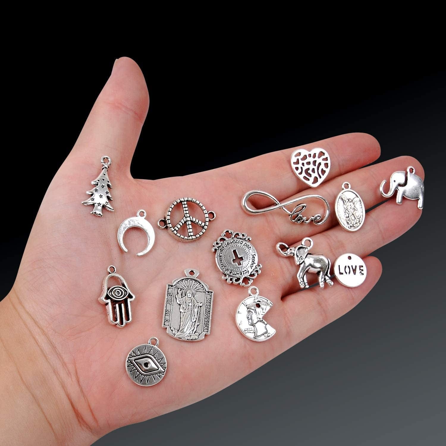 300Pcs Bulk Lots Charms for Jewelry Making Supplies Kit Craft Accessories Bracelet Necklace Pendant Earring Keychain Tibetan Silver Wholesale