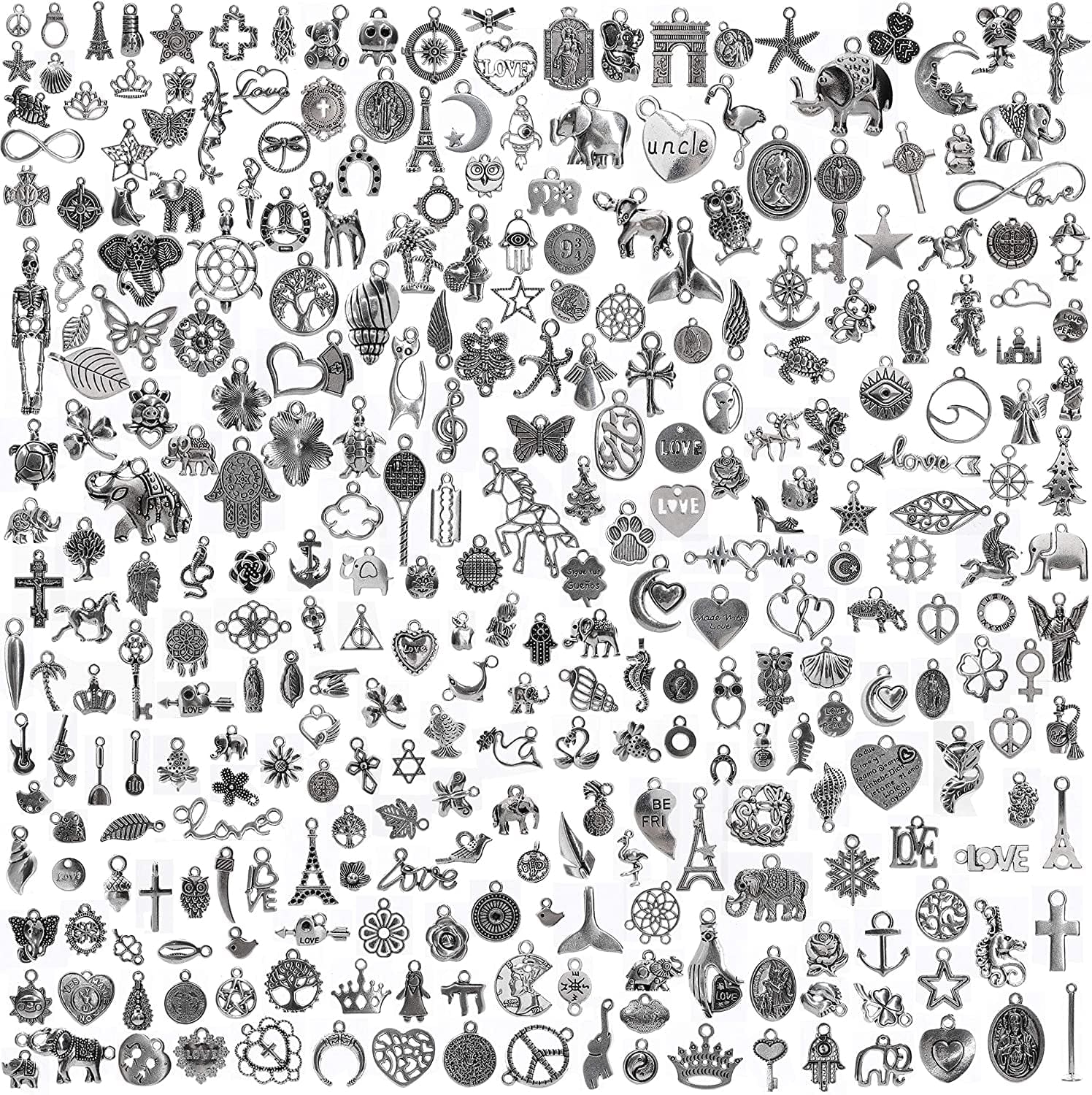 300Pcs Bulk Lots Charms for Jewelry Making Supplies Kit Craft Accessories Bracelet Necklace Pendant Earring Keychain Tibetan Silver Wholesale