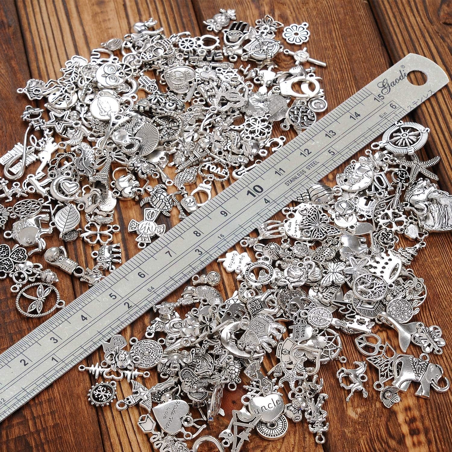 300Pcs Bulk Lots Charms for Jewelry Making Supplies Kit Craft Accessories Bracelet Necklace Pendant Earring Keychain Tibetan Silver Wholesale
