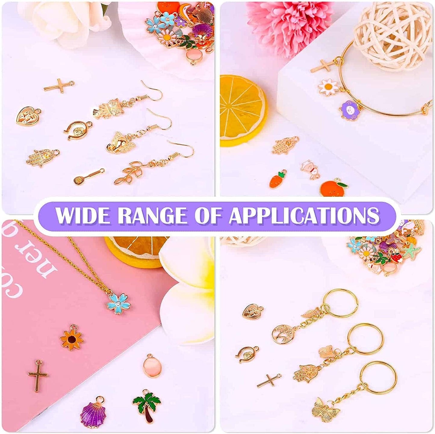 300Pcs Charms for Jewelry Making, Wholesale Bulk Assorted Gold-Plated Enamel Charms Earring Charms for DIY Necklace Bracelet Jewelry Making and Crafting