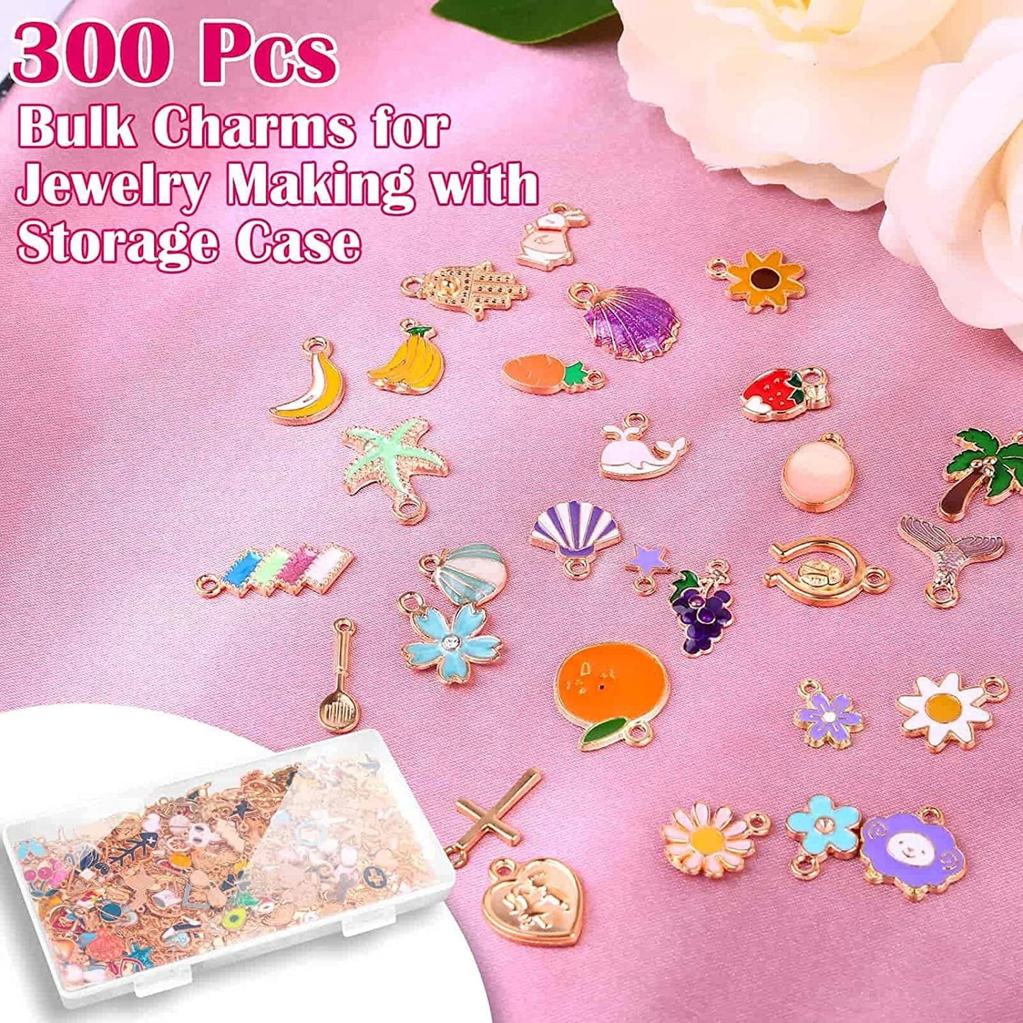 300Pcs Charms for Jewelry Making, Wholesale Bulk Assorted Gold-Plated Enamel Charms Earring Charms for DIY Necklace Bracelet Jewelry Making and Crafting