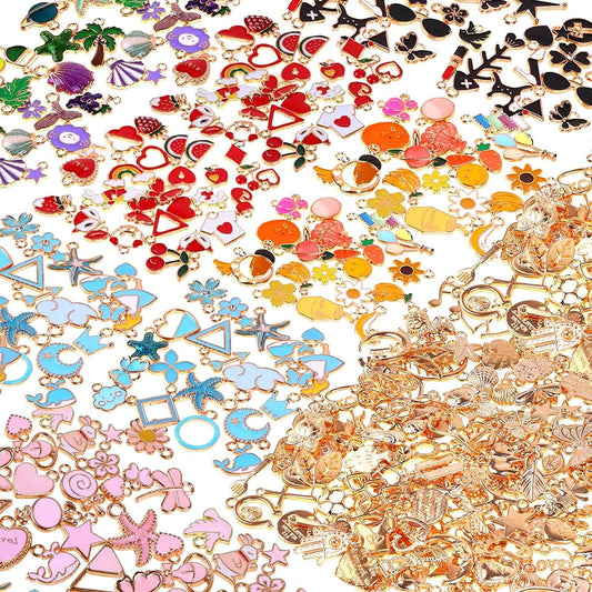 300Pcs Charms for Jewelry Making, Wholesale Bulk Assorted Gold-Plated Enamel Charms Earring Charms for DIY Necklace Bracelet Jewelry Making and Crafting