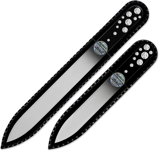 Gifts for Girlfriend - Mont Bleu Premium Set of 2 Glass Nail Files Hand Decorated with Crystals - Genuine Czech Tempered Glass - Nail Supplies - Crystal Nail Files for Manicure Tool Kit Health & Beauty > Personal Care > Cosmetics > Cosmetic Tools > Nail Tools Mont Bleu Crystal