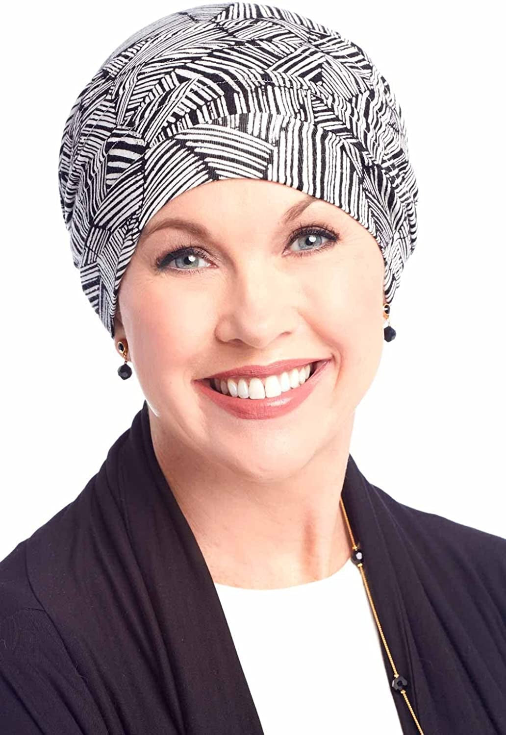 Cardani® Mod Slouchy Snood Turban - Viscose from Bamboo Hat Apparel & Accessories > Clothing Accessories > Headwear Cardani Luxury Bamboo - Black/White Geometric One Size