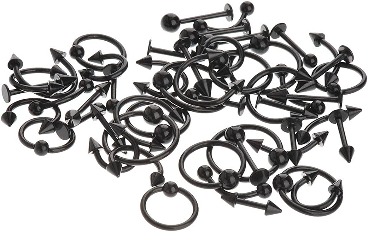 IPINK Spike Bars Labret Lip Ring Stud Body Piercing Stainless Steel Black 50Pcs 16G Apparel & Accessories > Jewelry > Body Jewelry IPINK