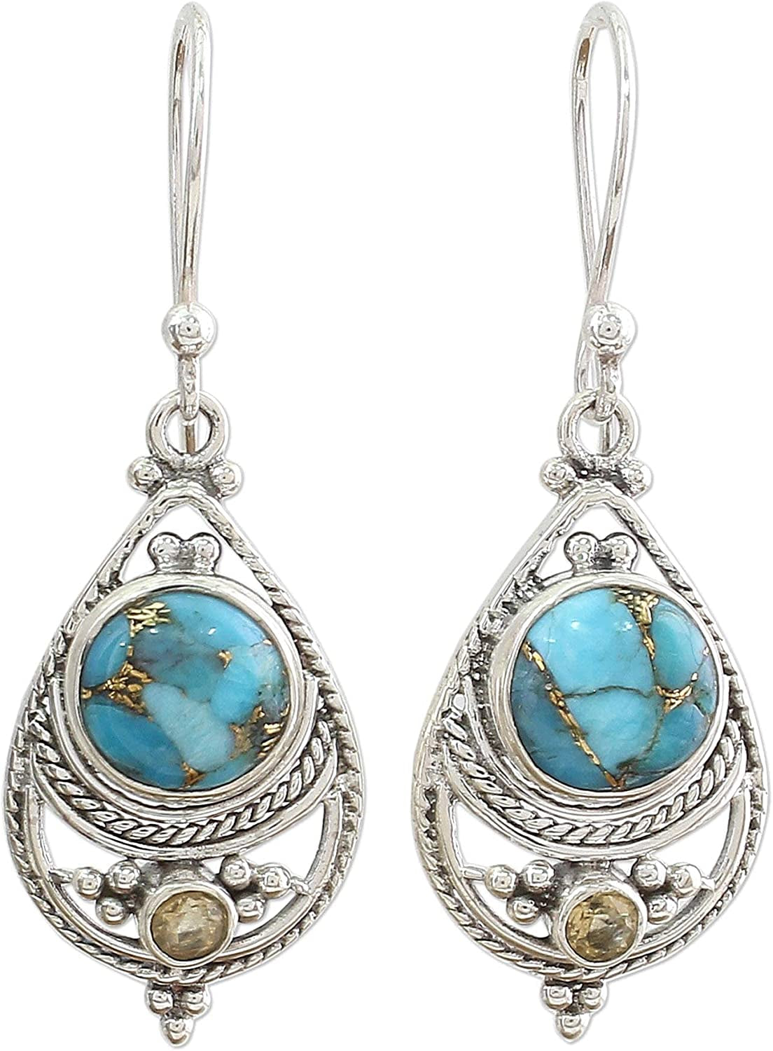 NOVICA Citrine and Composite Turquoise .925 Sterling Silver Dangle Earrings 'Blue Adoration' Apparel & Accessories > Jewelry > Earrings NOVICA