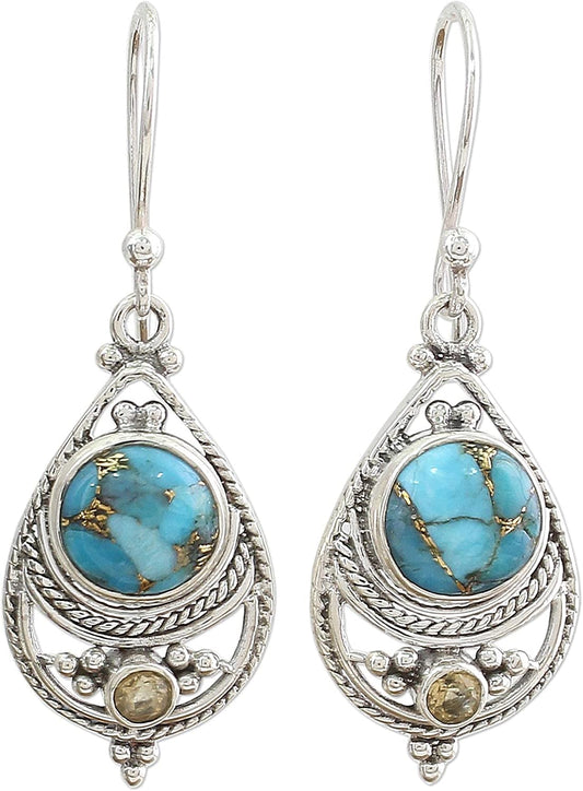 NOVICA Citrine and Composite Turquoise .925 Sterling Silver Dangle Earrings 'Blue Adoration' Apparel & Accessories > Jewelry > Earrings NOVICA