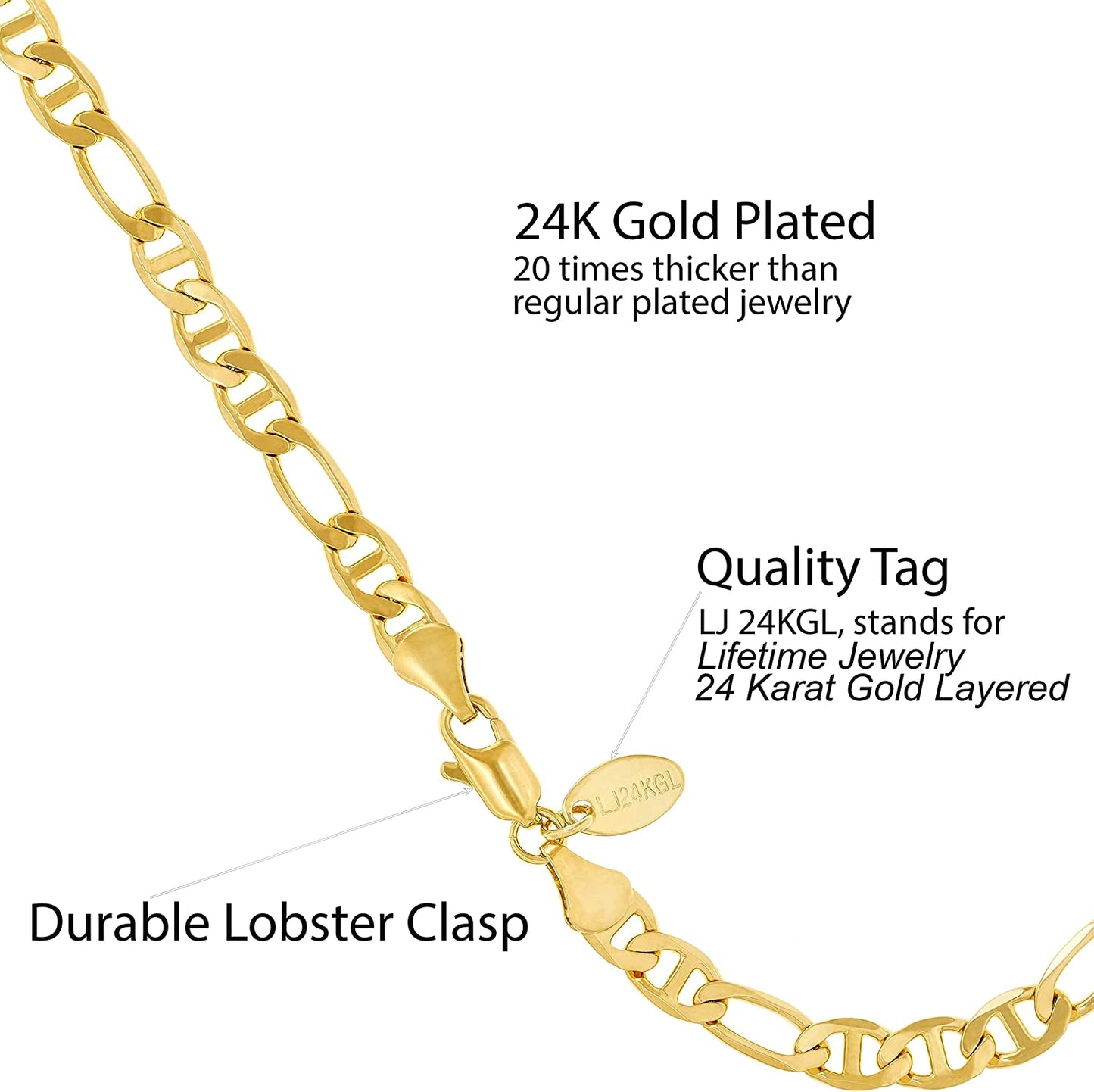 LIFETIME JEWELRY 6Mm Figaro Mariner Link Anklet for Women 24K Real Gold Plated Apparel & Accessories > Jewelry > Anklets LIFETIME JEWELRY
