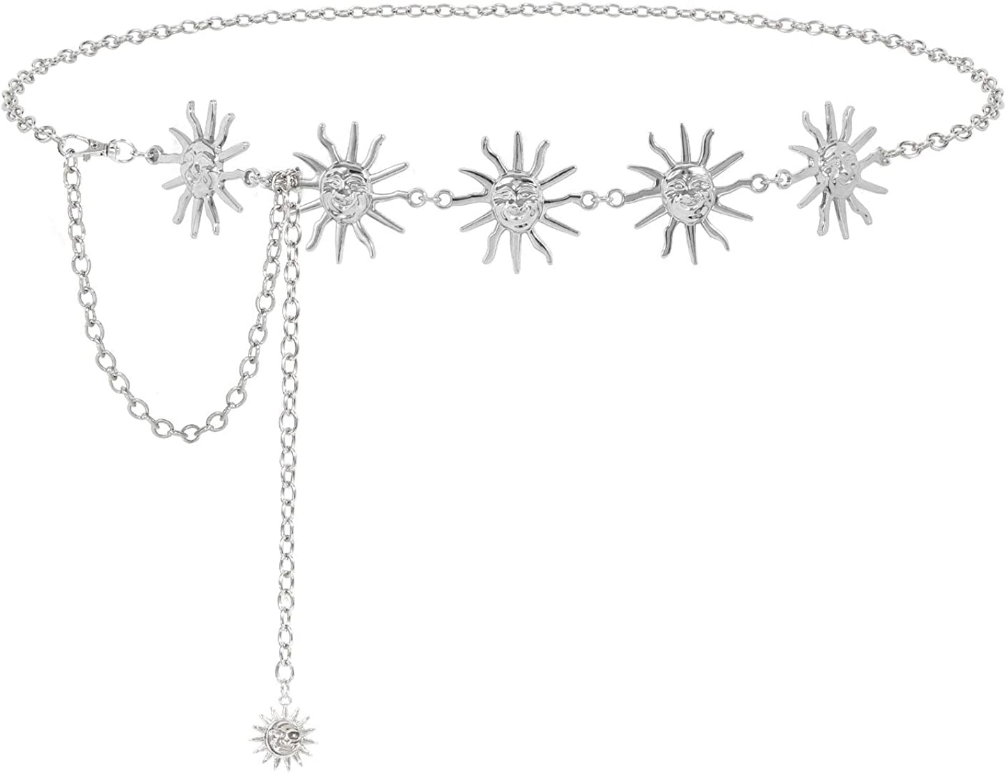 Metal Body Chain Women Belly Waist Chain SUOSDEY Fashion Body Jewelry Link Belts Apparel & Accessories > Jewelry > Body Jewelry SUOSDEY G-sliver Sun L: Fit for Waist up to 46 inches