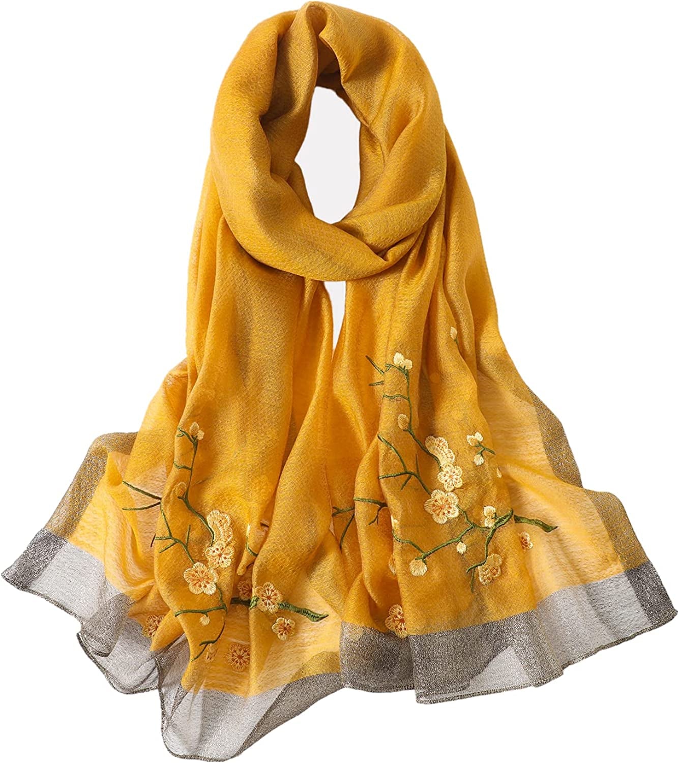 WINCESS YU Women Mulberry Silk Scarf Long & Large Embroidered Floral Pattern Shawl and Wraps Neckerchief for Hair & Neck Apparel & Accessories > Clothing Accessories > Scarves & Shawls WINCESS.YU