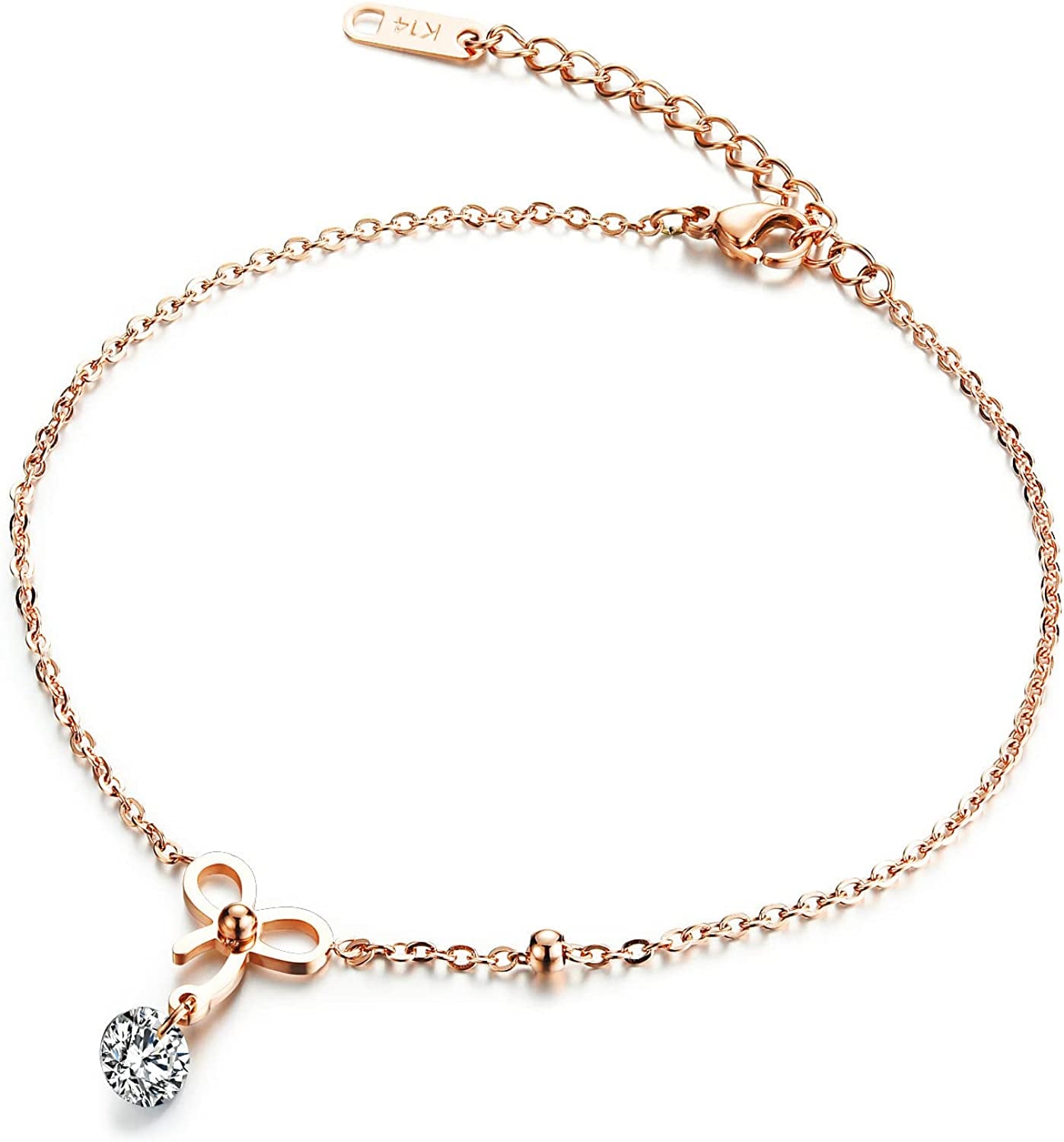 DS Simple Charm Anklet for Women Girls,14K Rose Gold Plating Beach Dainty Cute Tiny Adjustable Stainless Steel Ankle Bracelets Personalized Foot Chain Jewelry Gifts for Mom Wife Girlfriend ) Apparel & Accessories > Jewelry > Anklets DS style 1