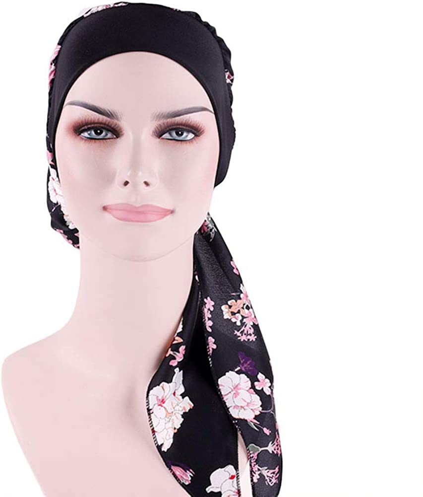CCCHO Women Vintage Silky Turbans Bonnet Elastic Wide Band Multifunction Printing Hat Chemo Hair Loss Cap Apparel & Accessories > Clothing Accessories > Headwear CCCHO