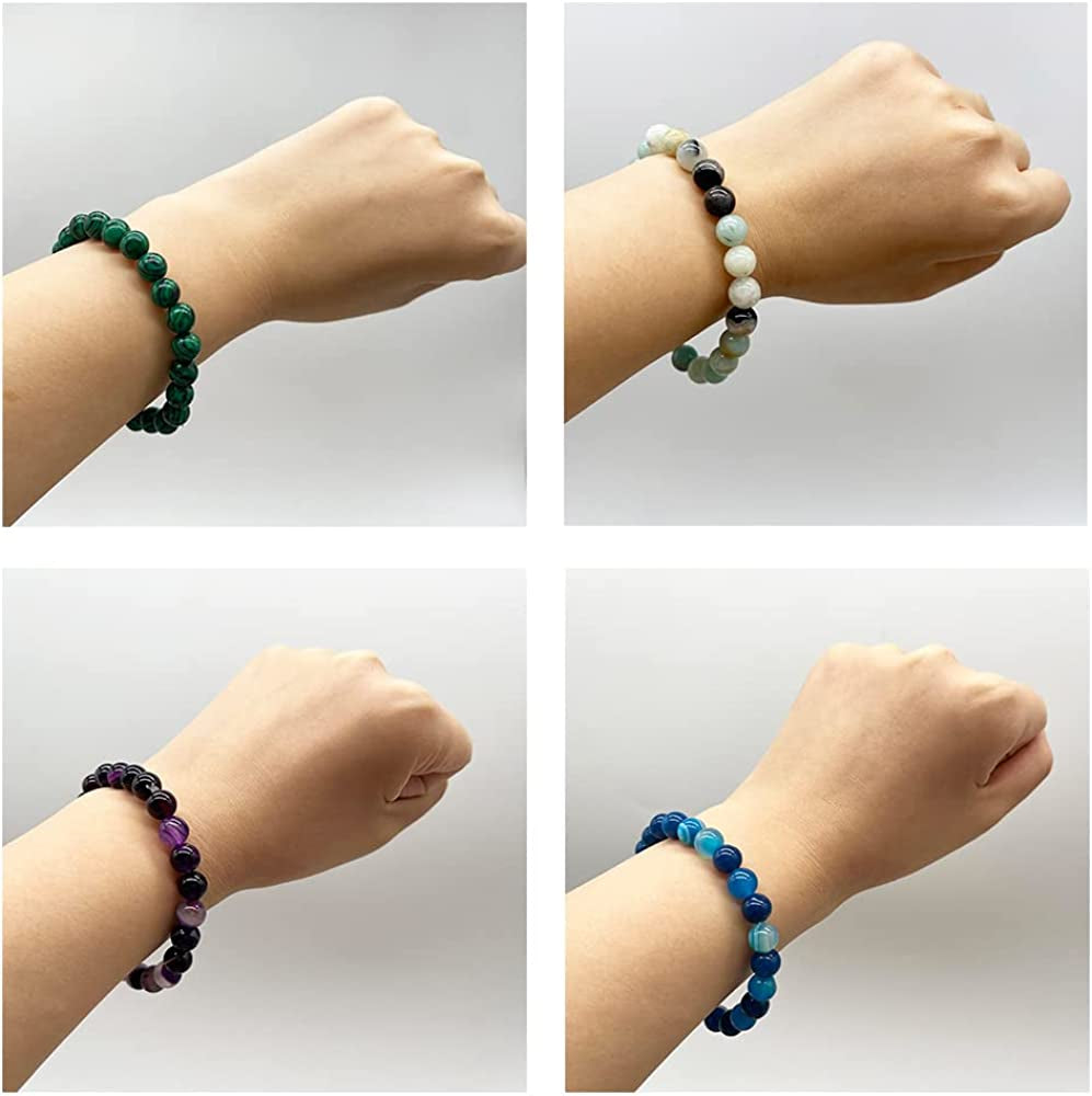 Svovin 12 Pcs 8Mm Gemstones Beaded Bracelets for Men Women Stone Bead Healing Stretch round Bead Crystal Semi-Precious Bracelets Unisex Apparel & Accessories > Jewelry > Bracelets Svovin