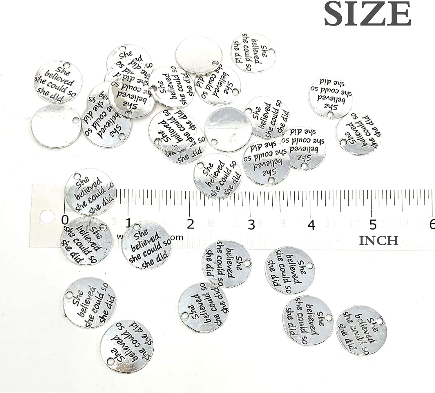 30Pcs Alloy She Believed She Could so She Did DIY Message Charms Pendant for Crafting Bracelet Necklace Jewelry Making Accessory, Antique Silver Round