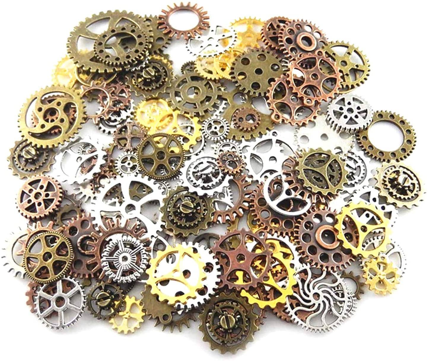 30Pcs Antique Bronze Mix Skeleton Steampunk Clock Face Watch Gear Cog Wheel Pendant Charms Jewelry Making DIY Steampunk Gear Pendant Charms Wholesale (M071) 4 color mixed