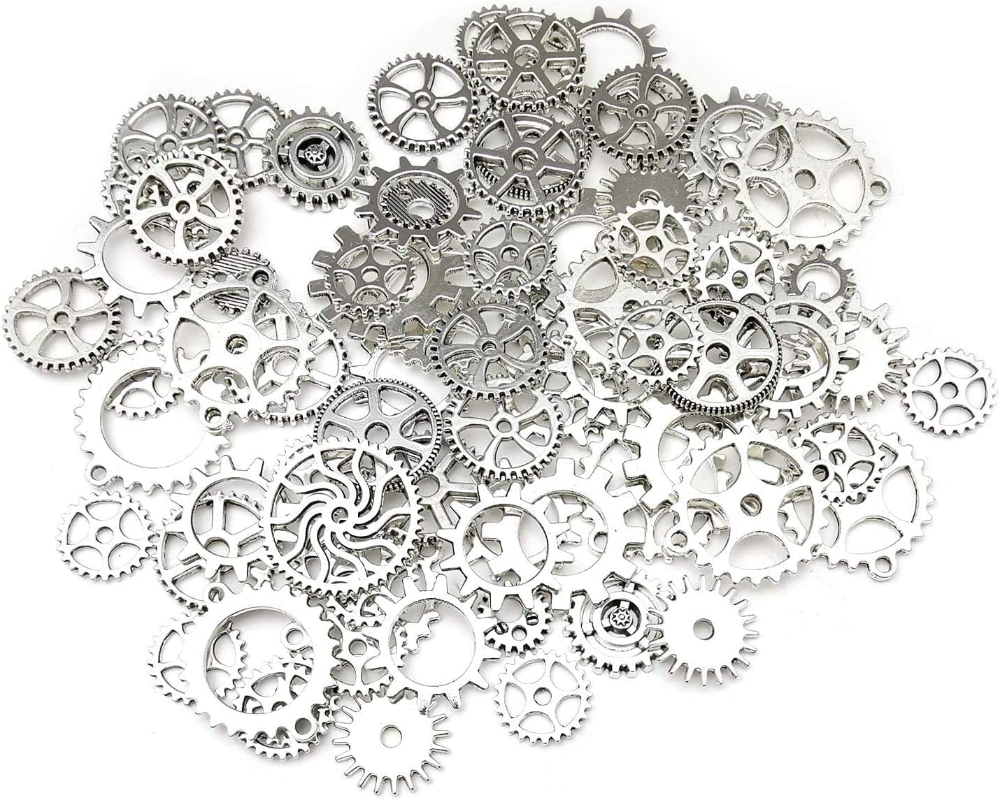 30Pcs Antique Bronze Mix Skeleton Steampunk Clock Face Watch Gear Cog Wheel Pendant Charms Jewelry Making DIY Steampunk Gear Pendant Charms Wholesale (M071) Antique Silver