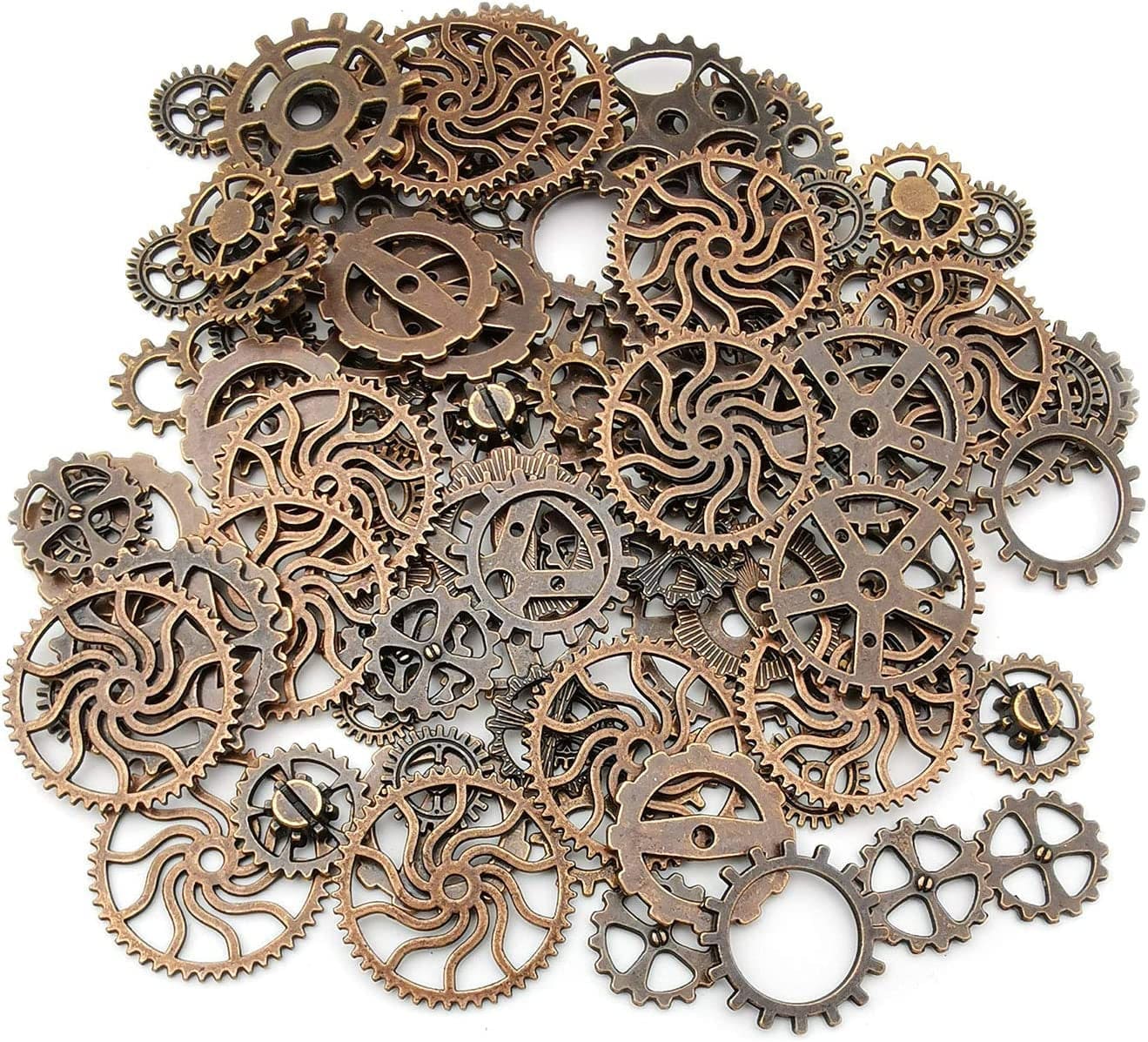 30Pcs Antique Bronze Mix Skeleton Steampunk Clock Face Watch Gear Cog Wheel Pendant Charms Jewelry Making DIY Steampunk Gear Pendant Charms Wholesale (M071) Antique Copper
