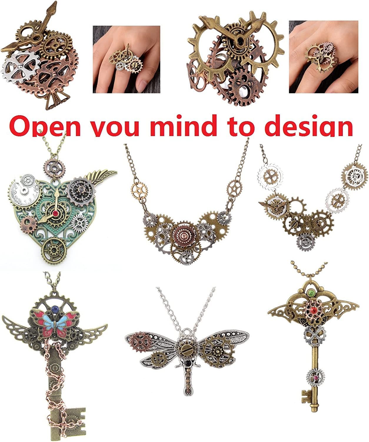 30Pcs Antique Bronze Mix Skeleton Steampunk Clock Face Watch Gear Cog Wheel Pendant Charms Jewelry Making DIY Steampunk Gear Pendant Charms Wholesale (M071)