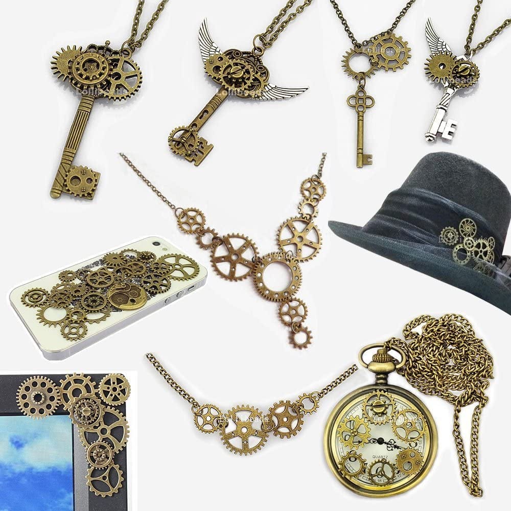 30Pcs Antique Bronze Mix Skeleton Steampunk Clock Face Watch Gear Cog Wheel Pendant Charms Jewelry Making DIY Steampunk Gear Pendant Charms Wholesale (M071)