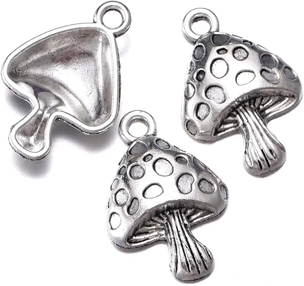 30Pcs Antique Silver Mushroom Charms Craft Supplies Pendants Beads Charms Pendants for Crafting Jewelry Findings Making Accessory for DIY Necklace Bracelet 17Mmx26Mm(A565)