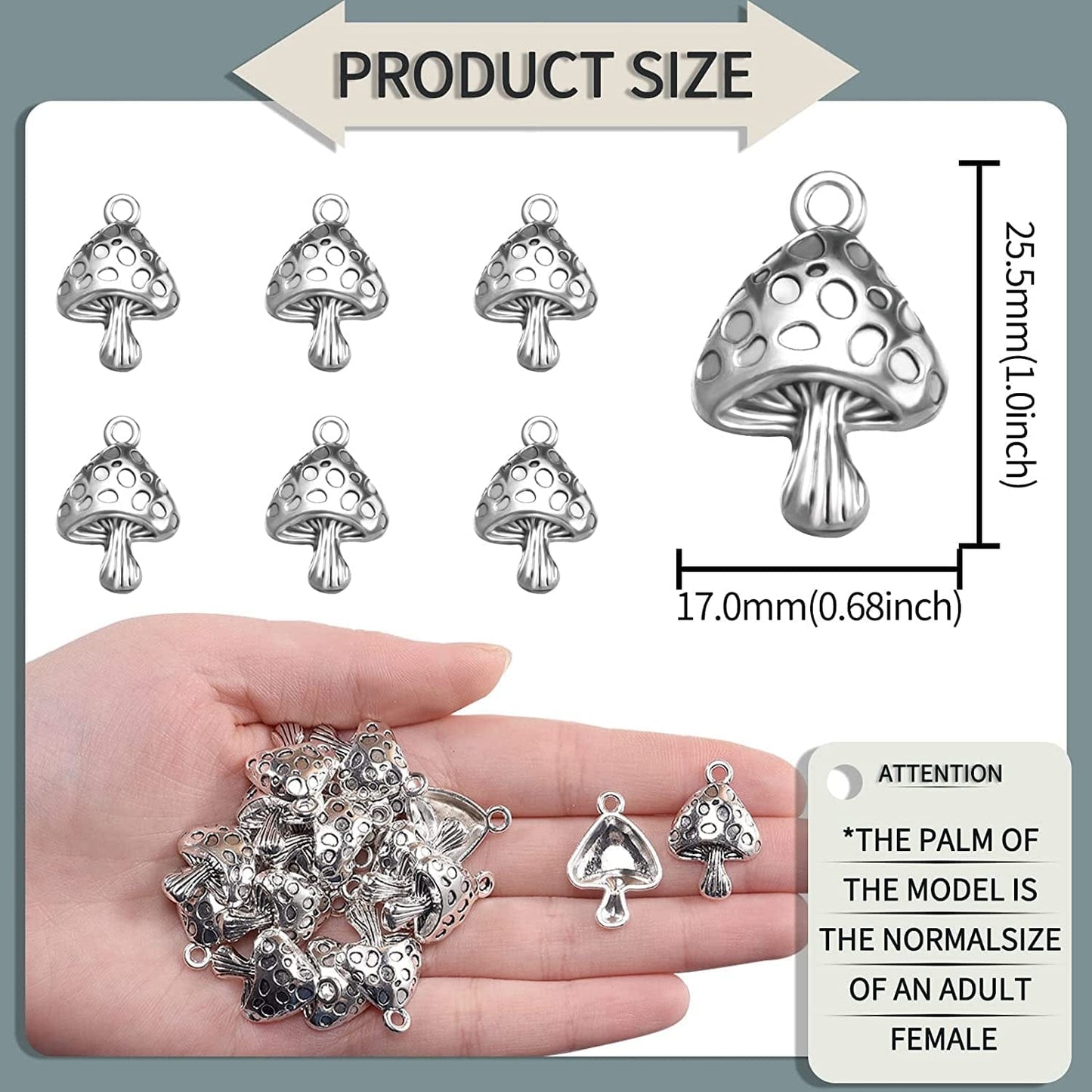 30Pcs Antique Silver Mushroom Charms Craft Supplies Pendants Beads Charms Pendants for Crafting Jewelry Findings Making Accessory for DIY Necklace Bracelet 17Mmx26Mm(A565)