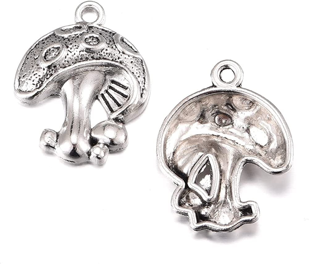 30Pcs Antique Silver Plated Mushroom Charms Pendant DIY Bracelets Necklace Jewelry Making Craft Wholesale 25Mmx20Mm(A055)