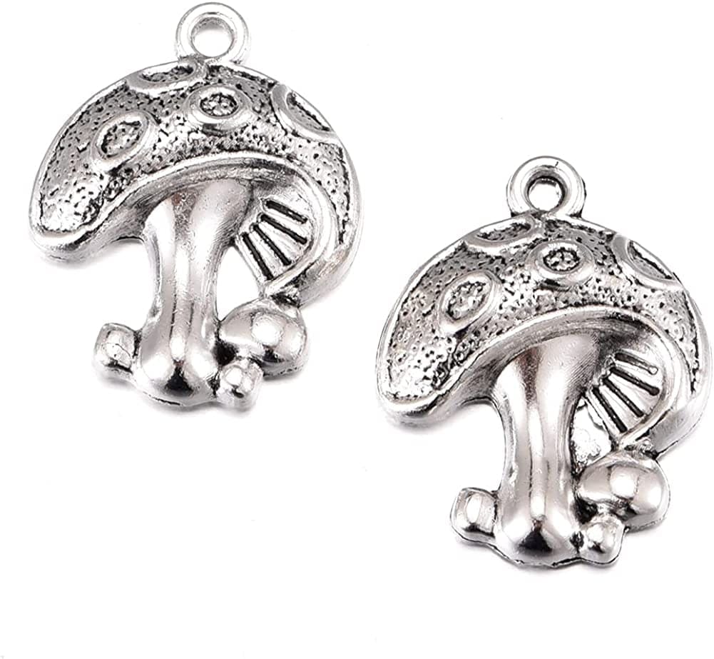 30Pcs Antique Silver Plated Mushroom Charms Pendant DIY Bracelets Necklace Jewelry Making Craft Wholesale 25Mmx20Mm(A055)