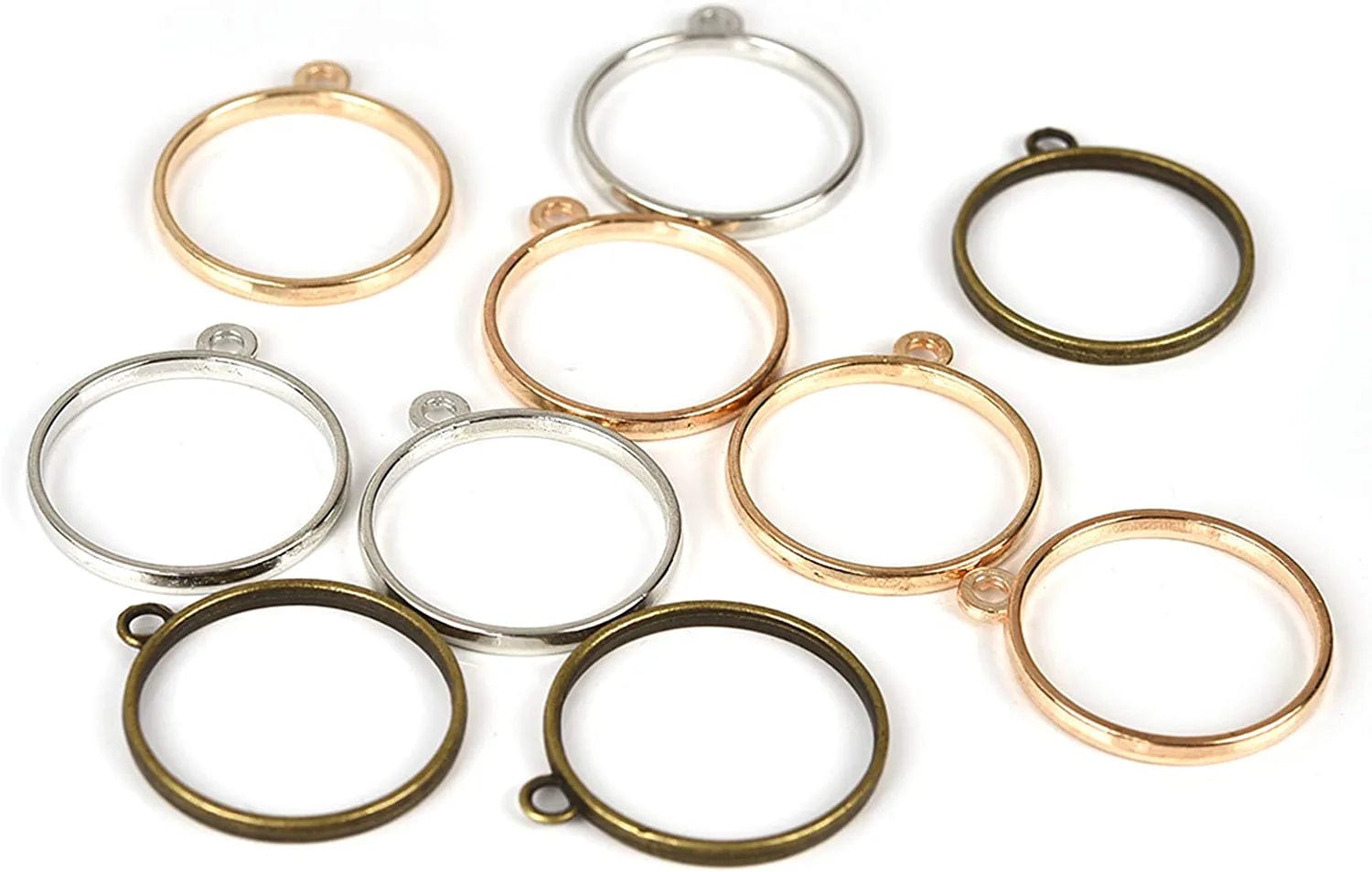 30PCS Bezel Open Back Pendant Blanks Charms Hollow Mold Pendant Assorted Geometric Frame Pendant DIY Crafts for Resin Jewelry Making Circle